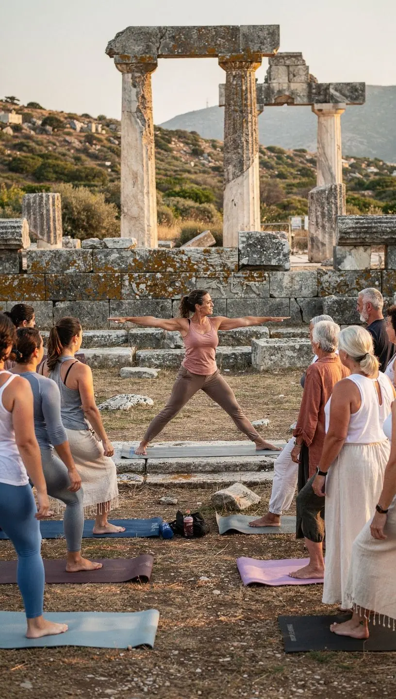 Μια ομάδα ασκούμενων γιόγκα σε κύκλο, εστιάζοντας στην αναπνοή τους.