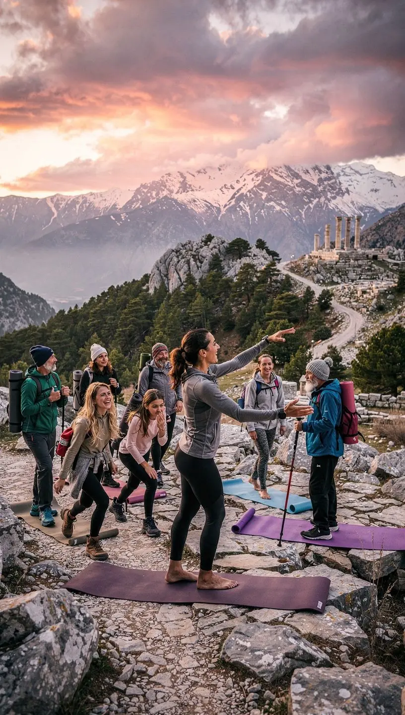 Διάφορα αξεσουάρ γιόγκα, όπως ματ και μπλοκ, τοποθετημένα σε ένα στούντιο.
