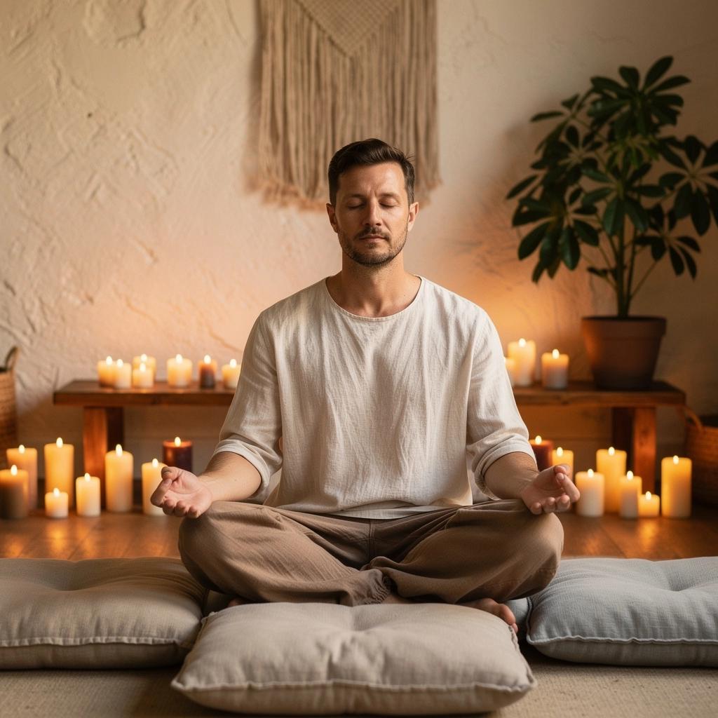 Ένας δάσκαλος γιόγκα καθοδηγεί μια ομάδα σε ασκήσεις αναπνοής και διαλογισμού.